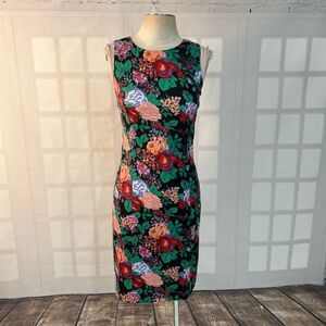 J.Crew Black Cotton Blended Floral Sleeveless Crew Neck Sheath Dress Size 2